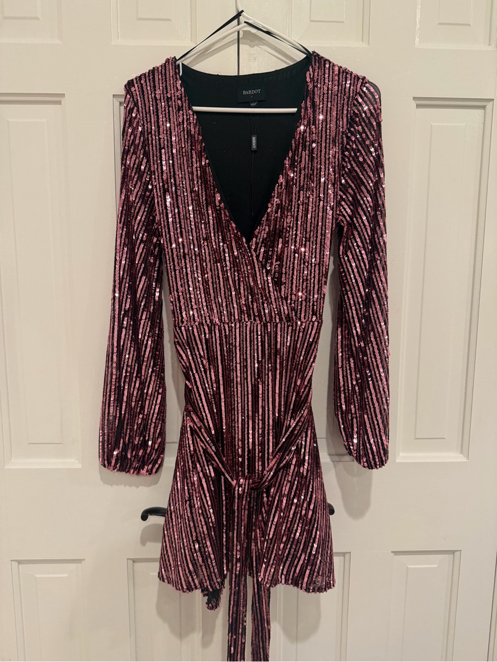 Bardot Rose Pink Sequin V-Neck Mini Dress
